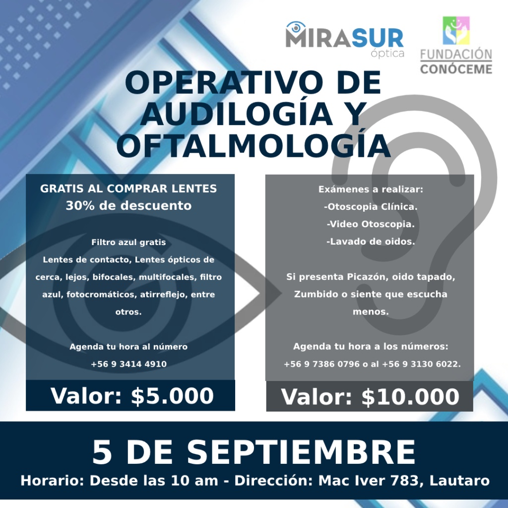 Operativo Audiológico y Oftalmológico 5 de Septiembre en Lautaro. 2 flyer